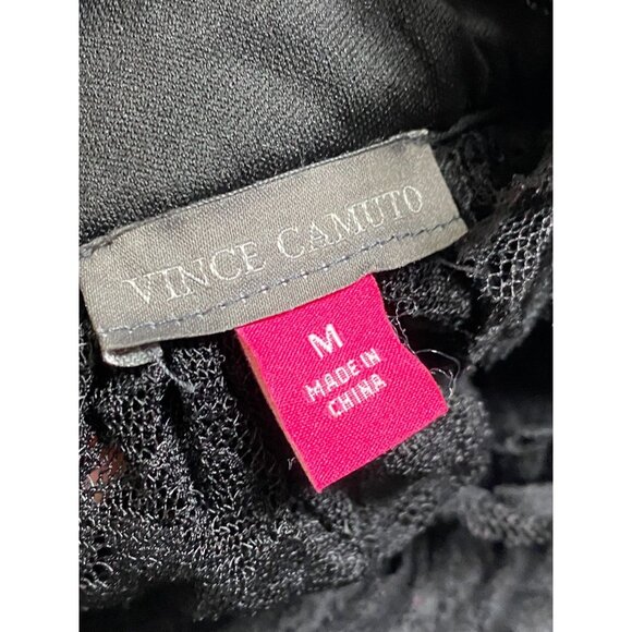 Vince Camuto Black Sheer Lace Long Sleeve Top Size Medium Ruffle Goth Whimsigoth - Picture 3 of 13